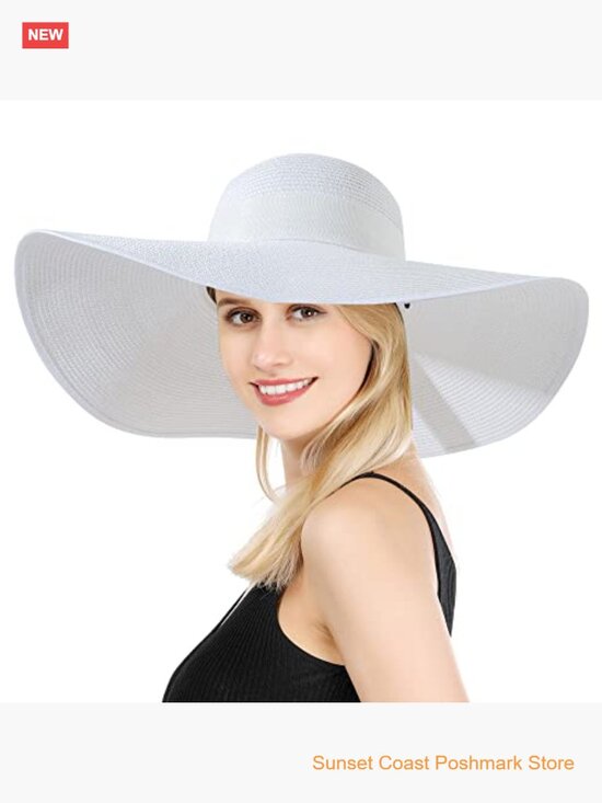 Large Floppy Straw Sun Hat UPF 50+ Foldable Beach Cap 5.7 Inch Brim main image 5